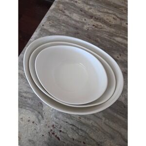 Living Colors White Ceramic Nesting Bowls Asymmetrical Set of‎ 3 Modern Serving